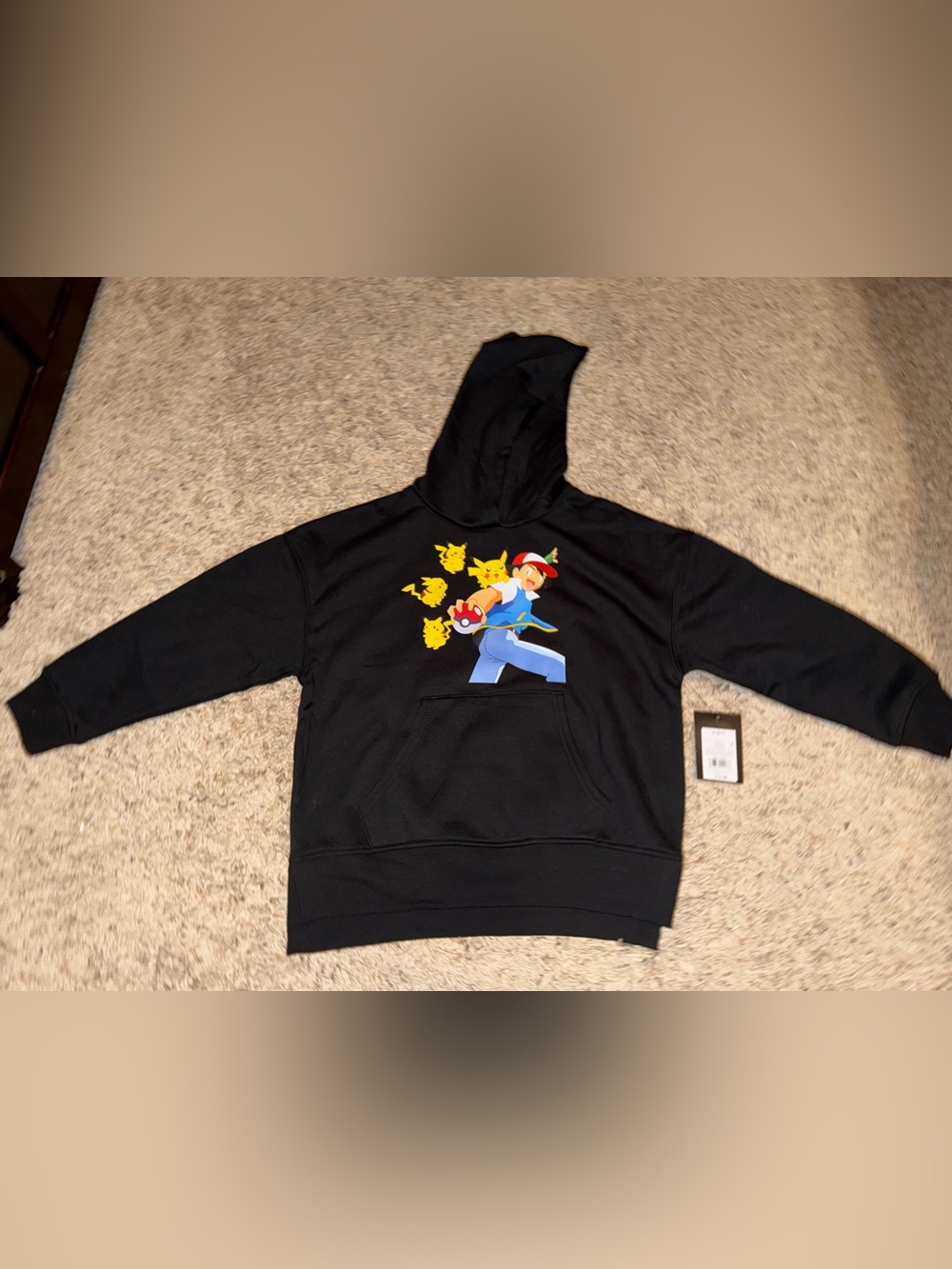 New unisex black hoodie with Pokemon dtf transfer